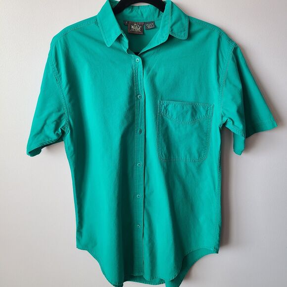 Vintage Woolrich Emerald Green 100% Cotton Short Sleeves Button Up Shirt Size S - Picture 1 of 6